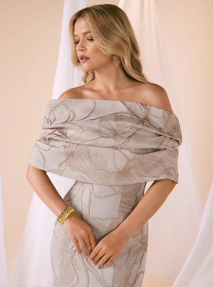 Anne Barge Stewart Tonal Metallic Leaf Jacquard Gown