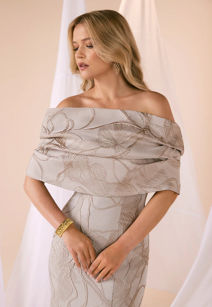 Anne Barge Stewart Tonal Metallic Leaf Jacquard Gown