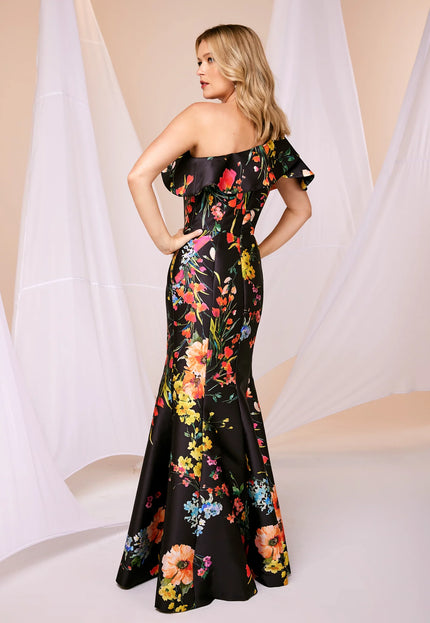Anne Barge Miller Floral Mikado One Shoulder Gown