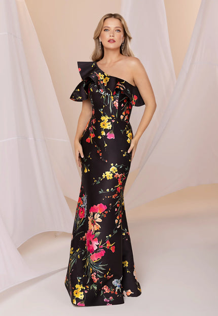 Anne Barge Miller Floral Mikado One Shoulder Gown