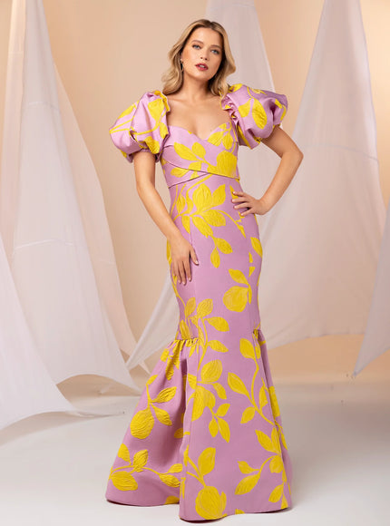Anne Barge Ryan Bold Floral Jacquard Gown