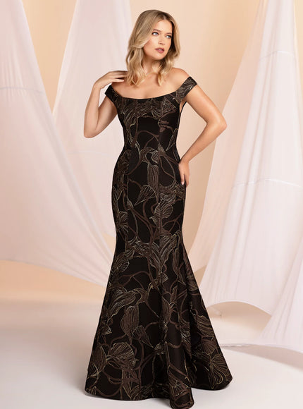 Anne Barge Sanders Jacquard Off Shoulder Gown