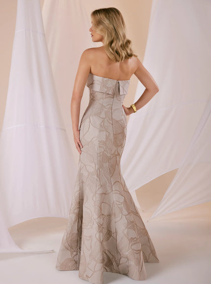 Anne Barge Stewart Tonal Metallic Leaf Jacquard Gown