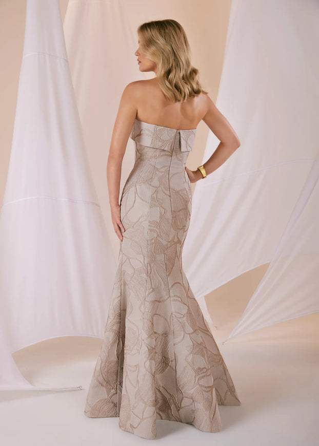 Anne Barge Stewart Tonal Metallic Leaf Jacquard Gown