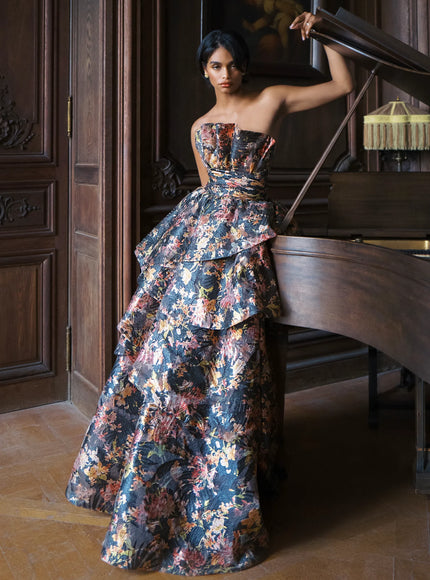 Anne Barge Travertine Organza Strapless Ballgown