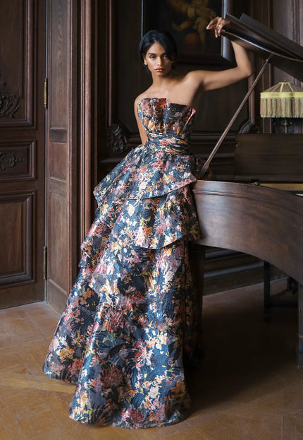 Anne Barge Travertine Organza Strapless Ballgown