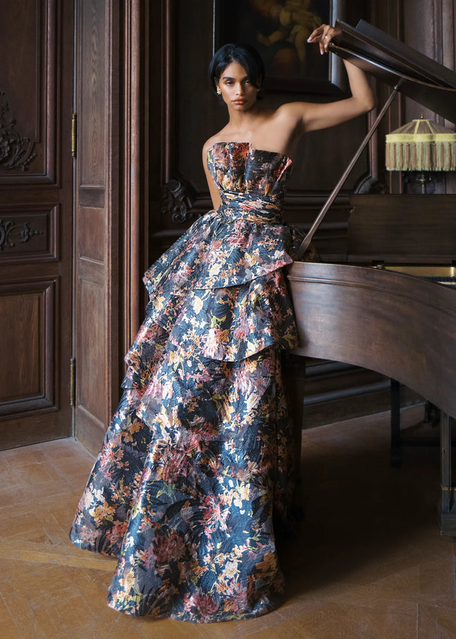 Anne Barge Travertine Organza Strapless Ballgown