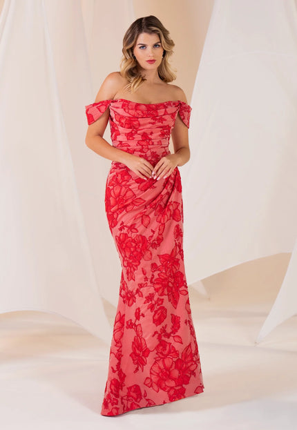 Anne Barge Lottie Floral Jacquard Off Shoulder Fitted Gown