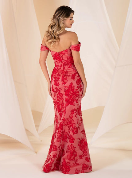 Anne Barge Lottie Floral Jacquard Off Shoulder Fitted Gown
