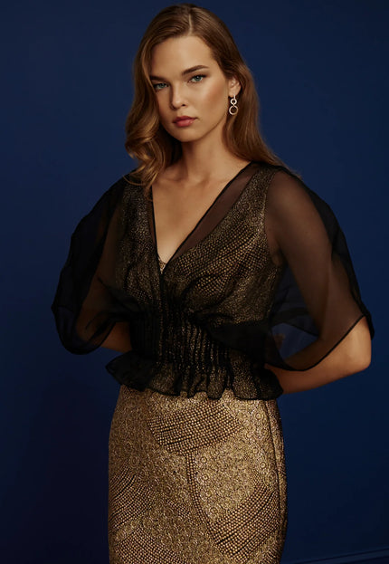 Anne Barge Penny Spiral Dot Jacquard V-Neck Gown