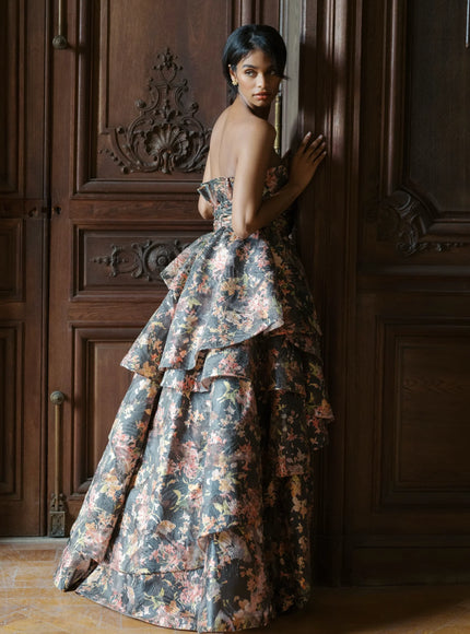 Anne Barge Travertine Organza Strapless Ballgown
