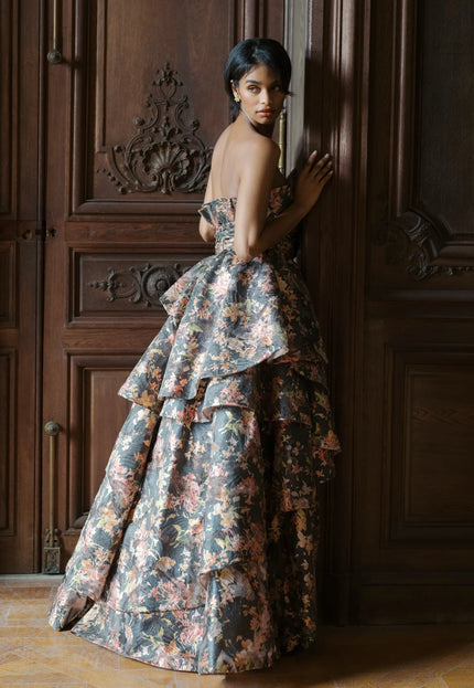 Anne Barge Travertine Organza Strapless Ballgown