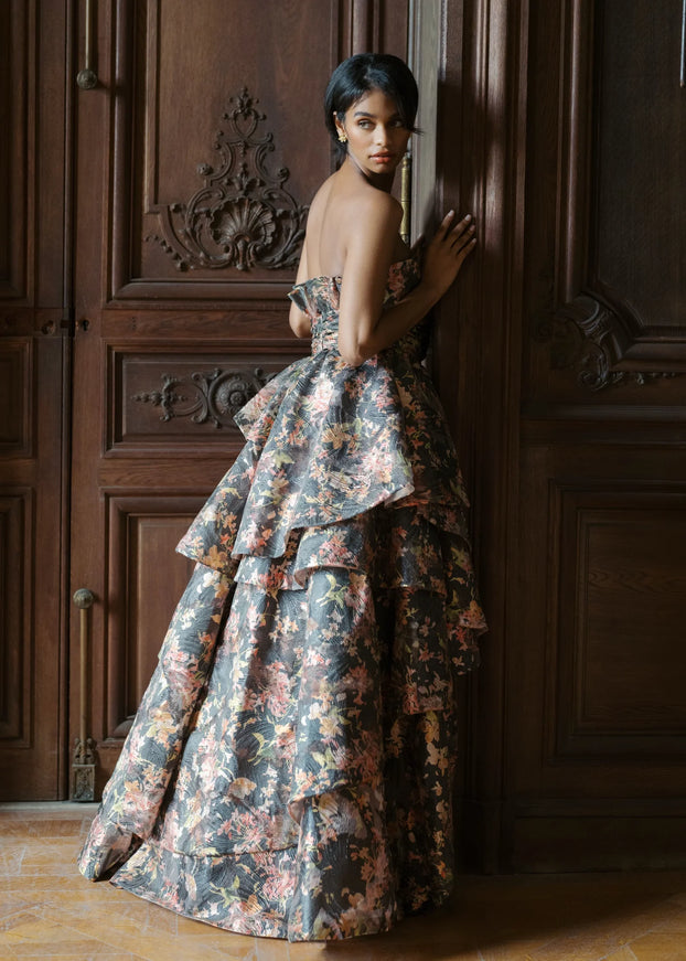 Anne Barge Travertine Organza Strapless Ballgown