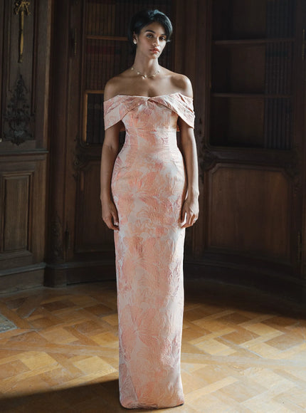 Anne Barge Radnor Jacquard Column Gown with Shawl