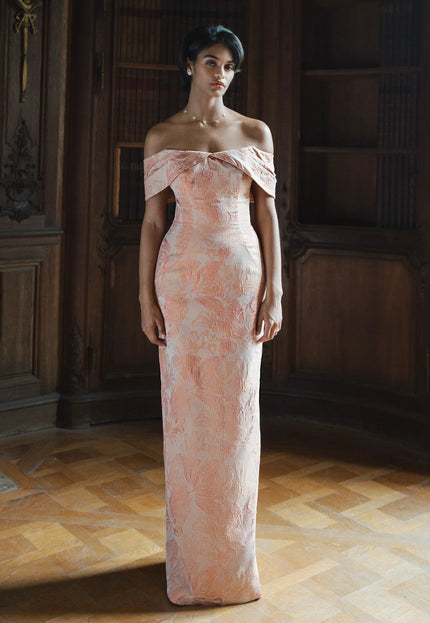 Anne Barge Radnor Jacquard Column Gown with Shawl