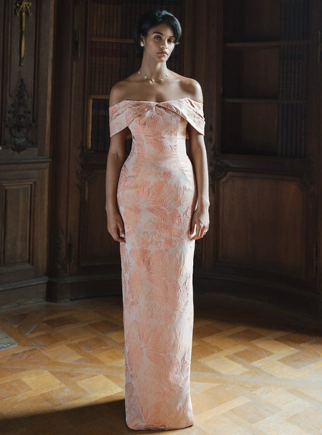 Anne Barge Radnor Jacquard Column Gown with Shawl