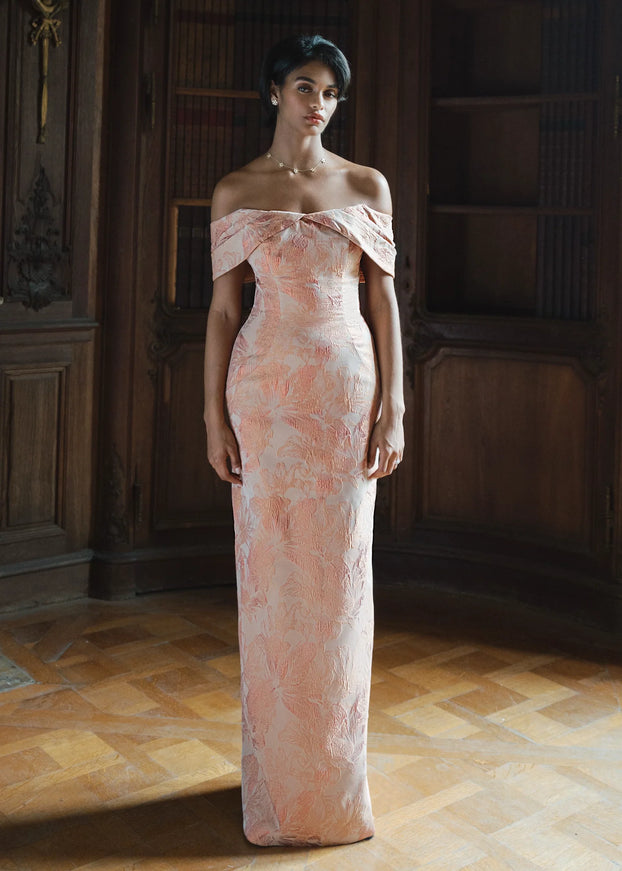 Anne Barge Radnor Jacquard Column Gown with Shawl