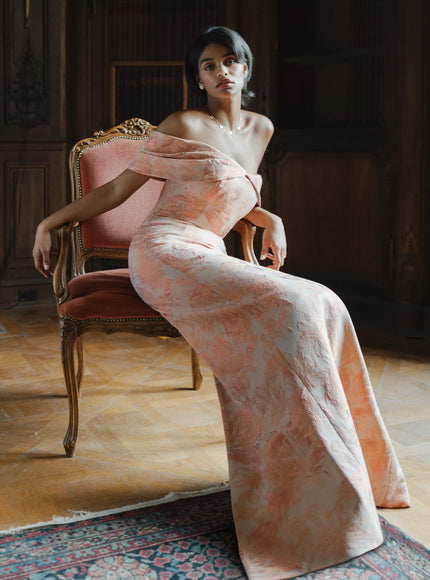 Anne Barge Radnor Jacquard Column Gown with Shawl