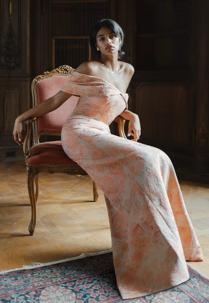 Anne Barge Radnor Jacquard Column Gown with Shawl