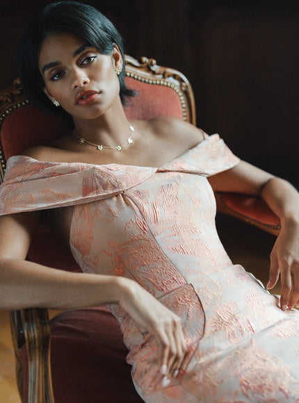 Anne Barge Radnor Jacquard Column Gown with Shawl