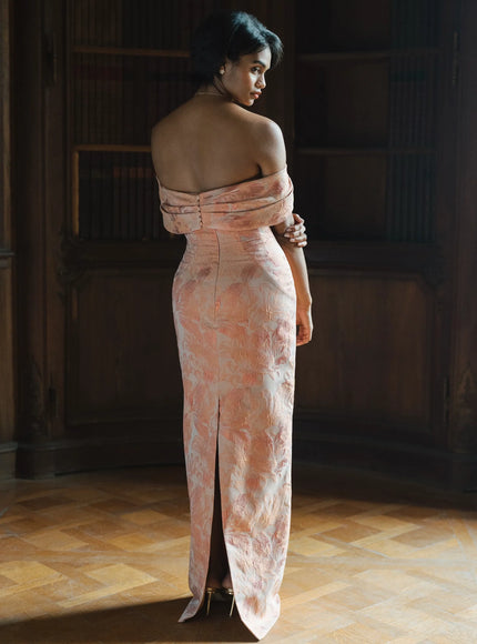 Anne Barge Radnor Jacquard Column Gown with Shawl