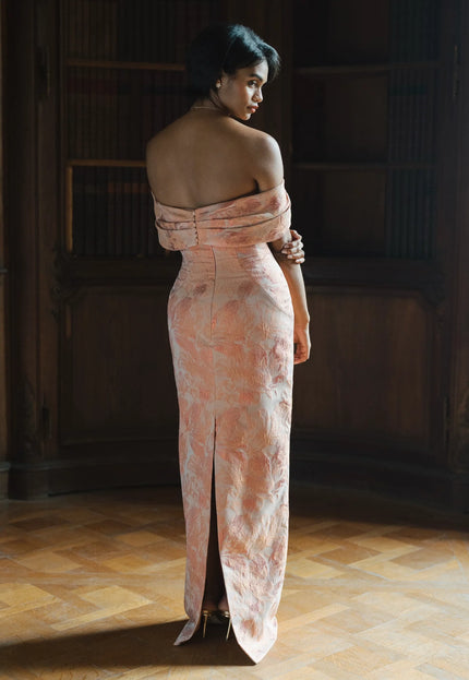 Anne Barge Radnor Jacquard Column Gown with Shawl