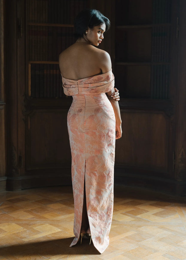 Anne Barge Radnor Jacquard Column Gown with Shawl