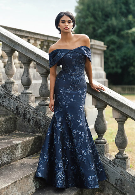 Anne Barge Reyes Jacquard Trumpet Gown with Shawl