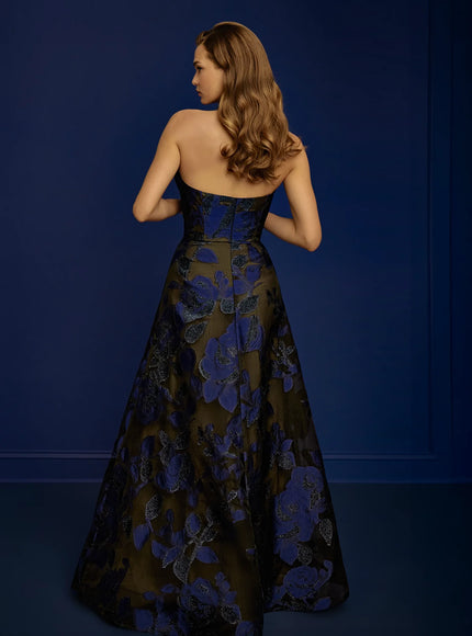 Anne Barge Riggs Metallic Jacquard A-Line Evening Gown