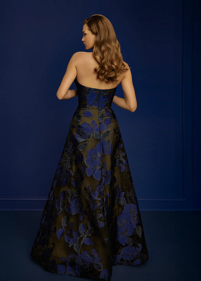 Anne Barge Riggs Metallic Jacquard A-Line Evening Gown
