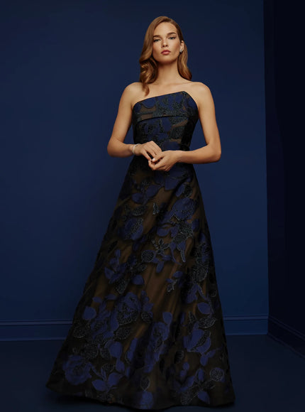 Anne Barge Riggs Metallic Jacquard A-Line Evening Gown