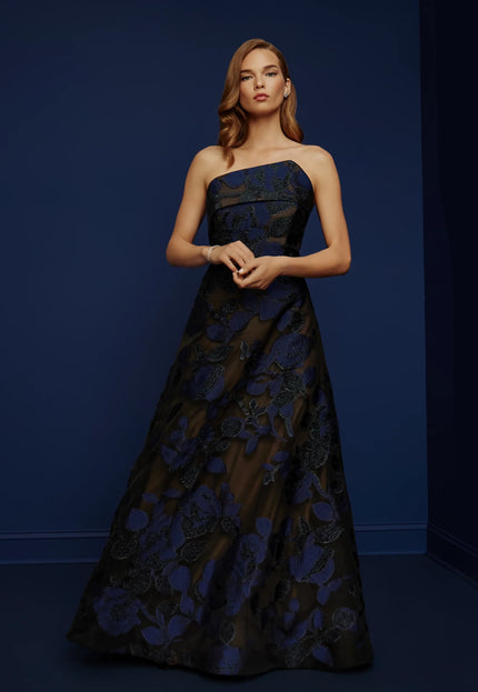 Anne Barge Riggs Metallic Jacquard A-Line Evening Gown