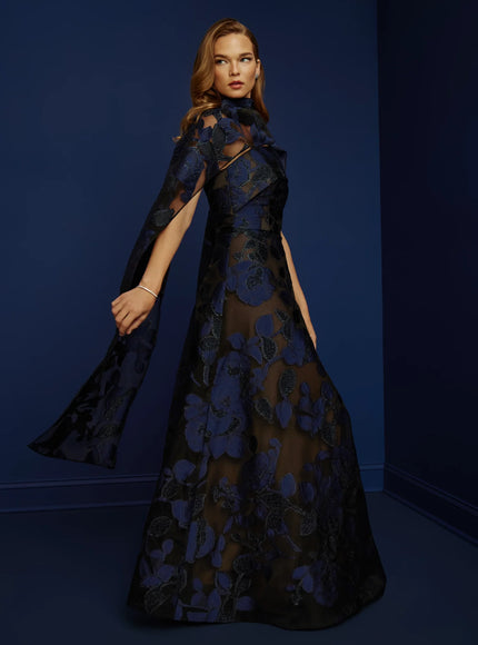 Anne Barge Riggs Metallic Jacquard A-Line Evening Gown