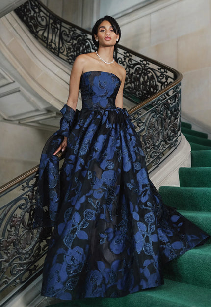 Anne Barge Splendor Jacquard Floral Strapless Gown