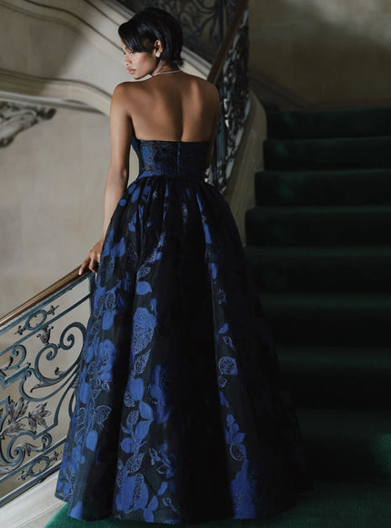 Anne Barge Splendor Jacquard Floral Strapless Gown