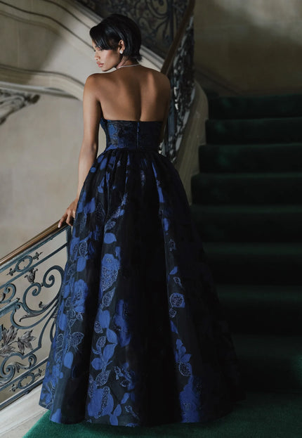 Anne Barge Splendor Jacquard Floral Strapless Gown