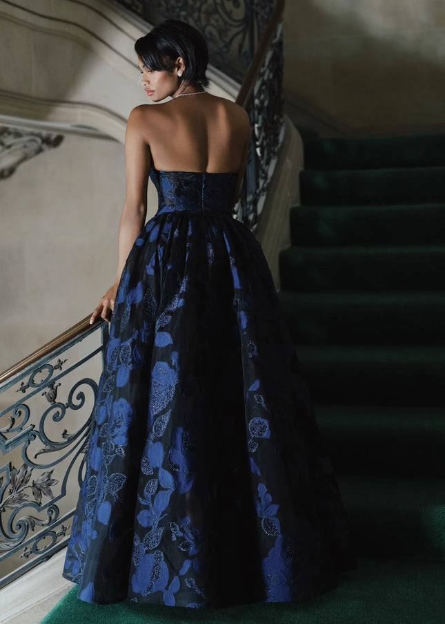 Anne Barge Splendor Jacquard Floral Strapless Gown