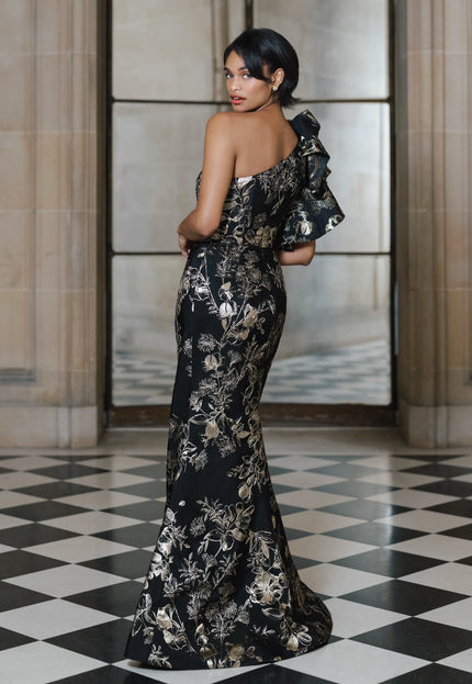 Anne Barge Raphael Jacquard One Shoulder Gown