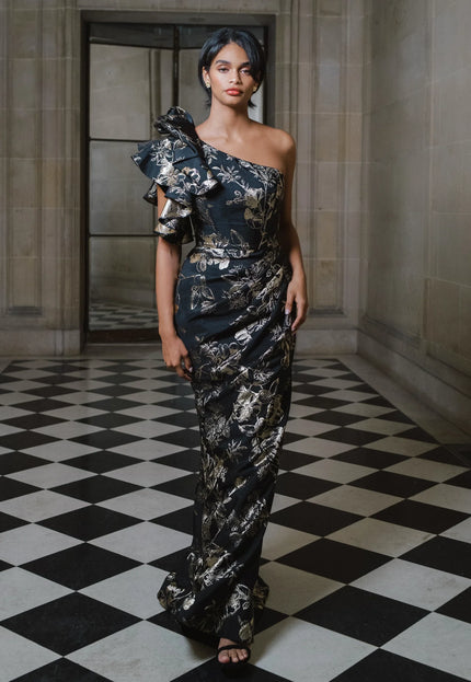 Anne Barge Raphael Jacquard One Shoulder Gown