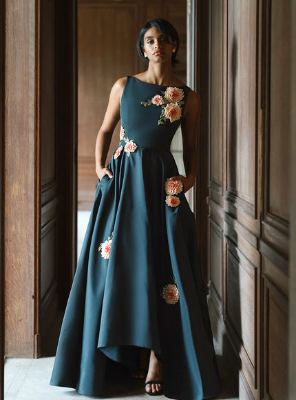 Anne Barge Melrose High-Low Gown with Dahlia Embroidery