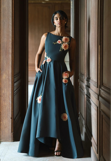 Anne Barge Melrose High-Low Gown with Dahlia Embroidery