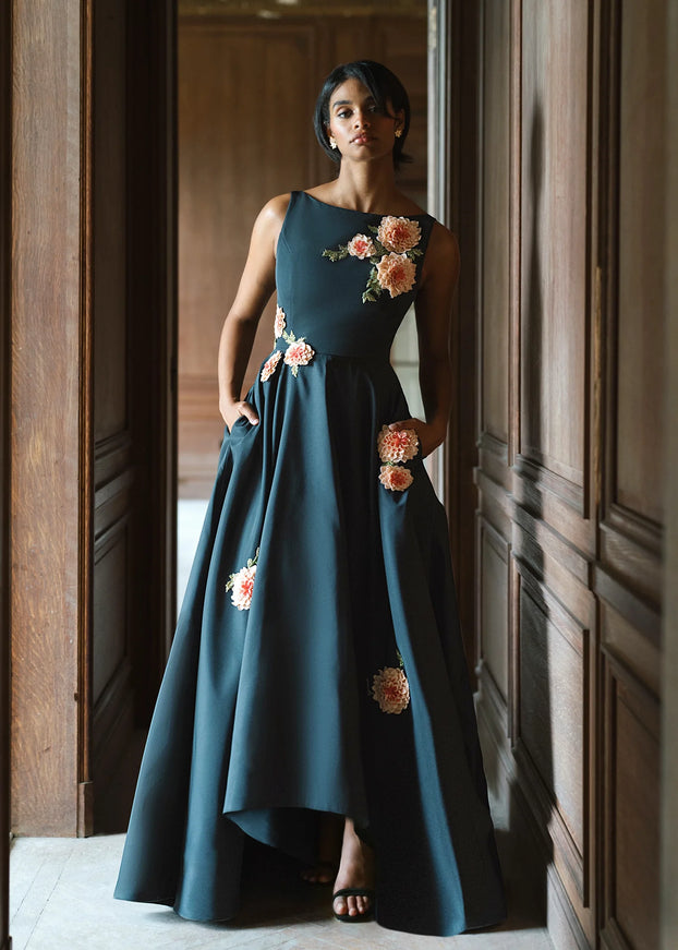 Anne Barge Melrose High-Low Gown with Dahlia Embroidery