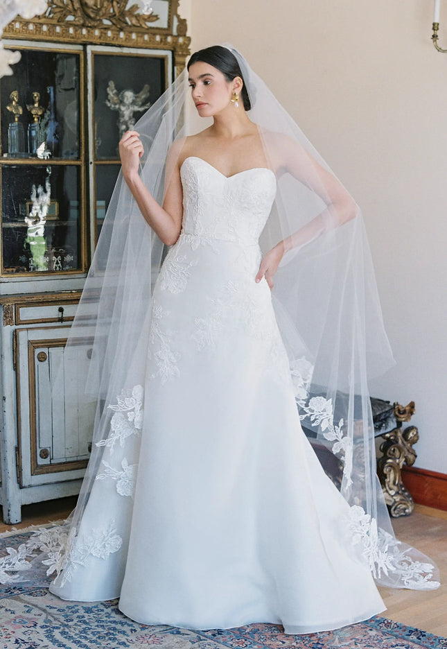 Anne Barge Ravello Chapel Veil with Floral Vine Appliqués