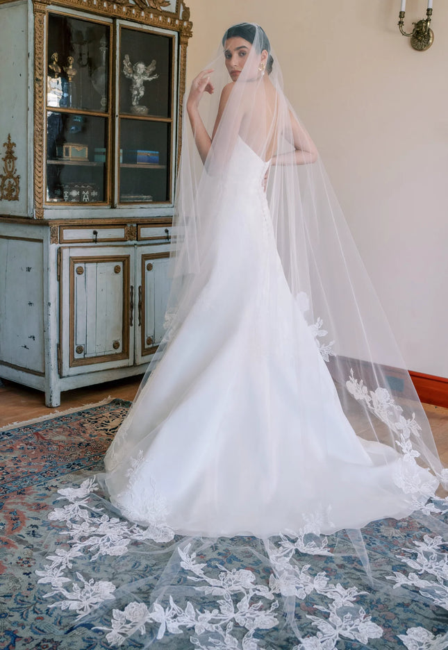 Anne Barge Ravello Chapel Veil with Floral Vine Appliqués