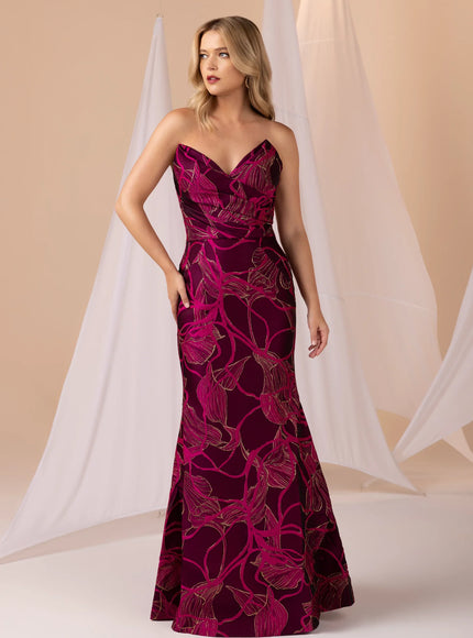 Anne Barge Freddie Jacquard Strapless Trumpet Gown