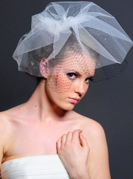 Antoinette Black and White Netting and Tulle "Hat" Cage Veil
