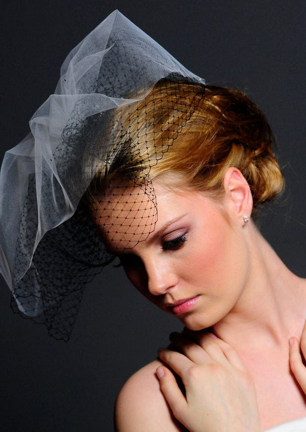 Antoinette Black and White Netting and Tulle "Hat" Cage Veil