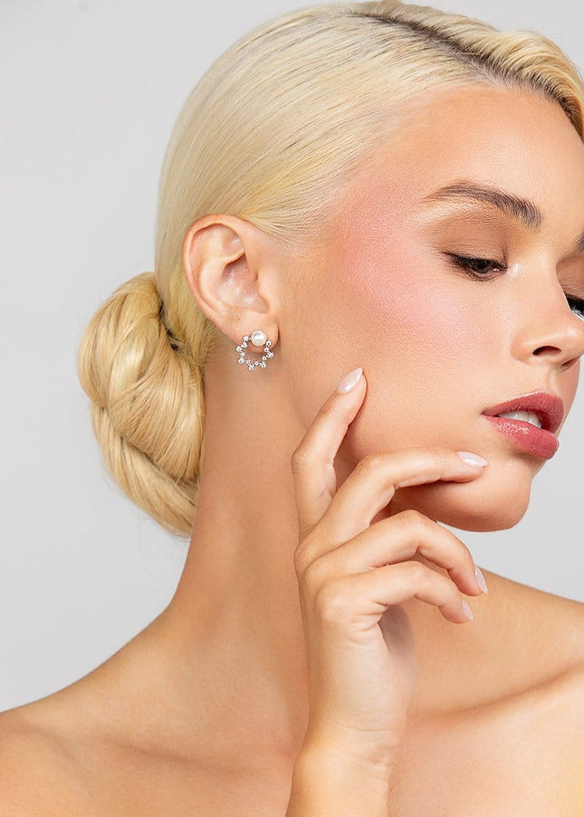 Quest Crystal and Pearl Stud Earrings