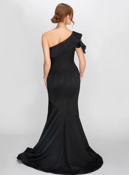 Anne Barge Athena One Shoulder Ruffle Gown