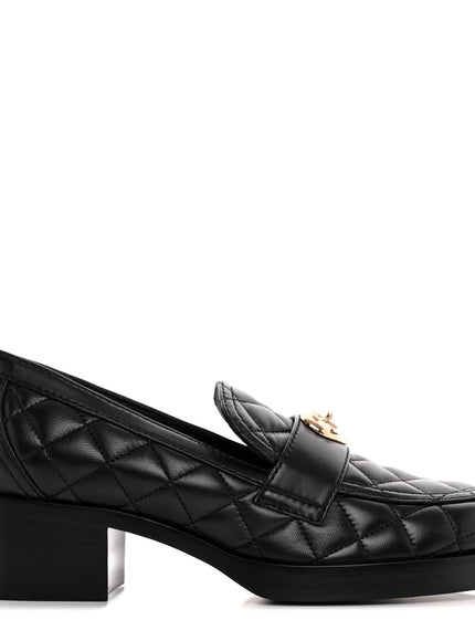 Chanel CC Quilted Heart Heel Loafers Black Lambskin Light Gold